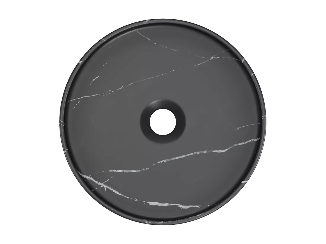 Vasque à poser ronde noire effet marbre en céramique - 36 cm - VIAMARBA