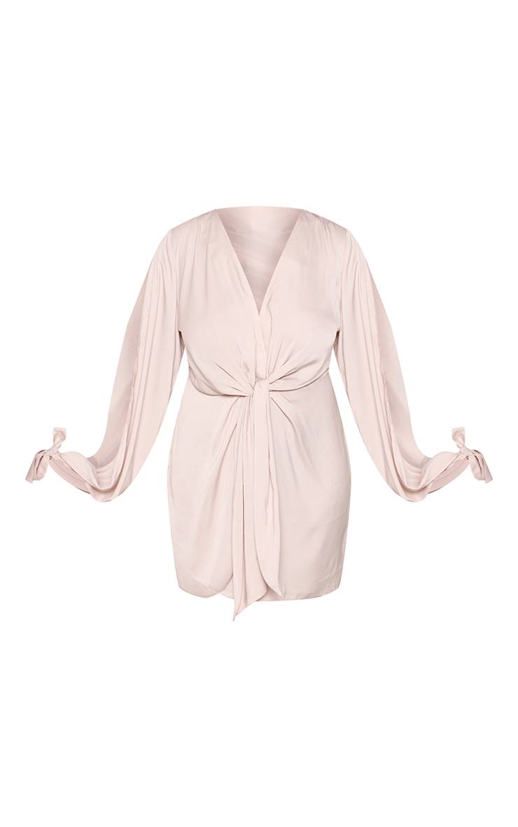 Gris Robe Portefeuille Grande Taille En Satin Brillant À Détail Torsadé Devant Et Manches Fendues