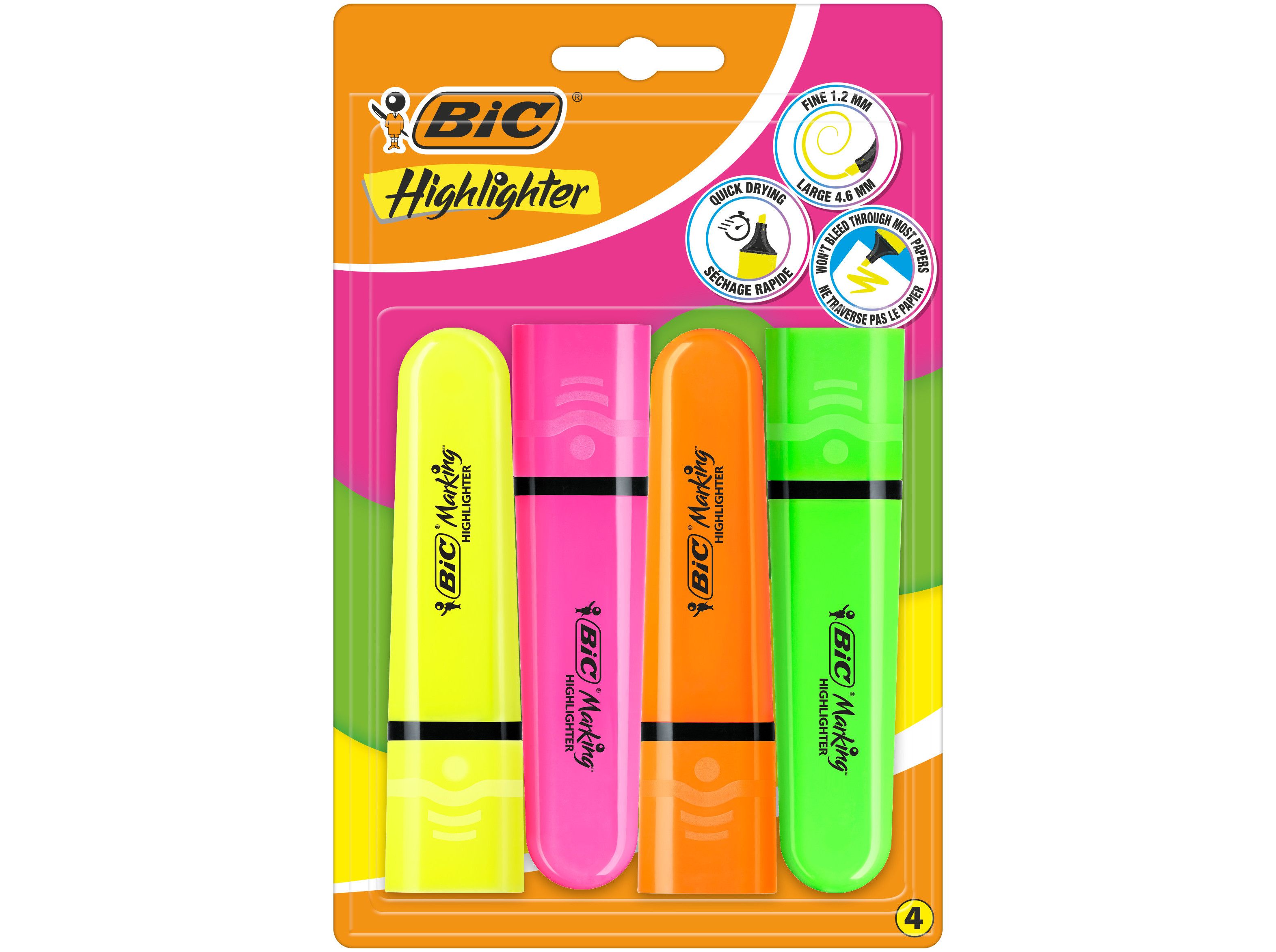 SUBLINHADORES BIC NEON 4 UNIDADES CORES SORTIDAS