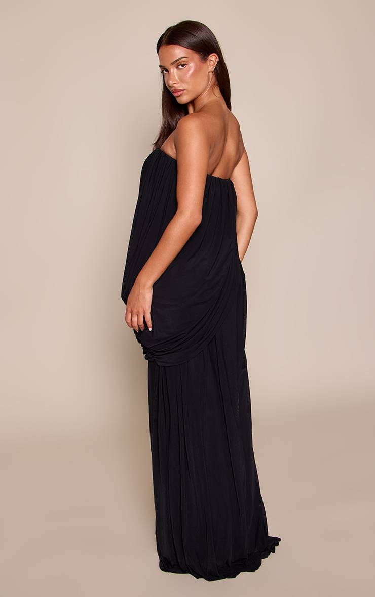 Noir Robe Maxi Drapée À Encolure Bandeau En Mesh