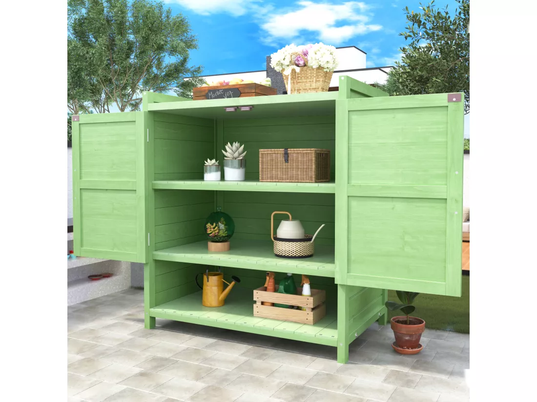 Armoire de jardin, abri de jardin en bois massif avec 2 portes et 1 compartiment - 87.7 x 40 x 70.2 cm - Vert