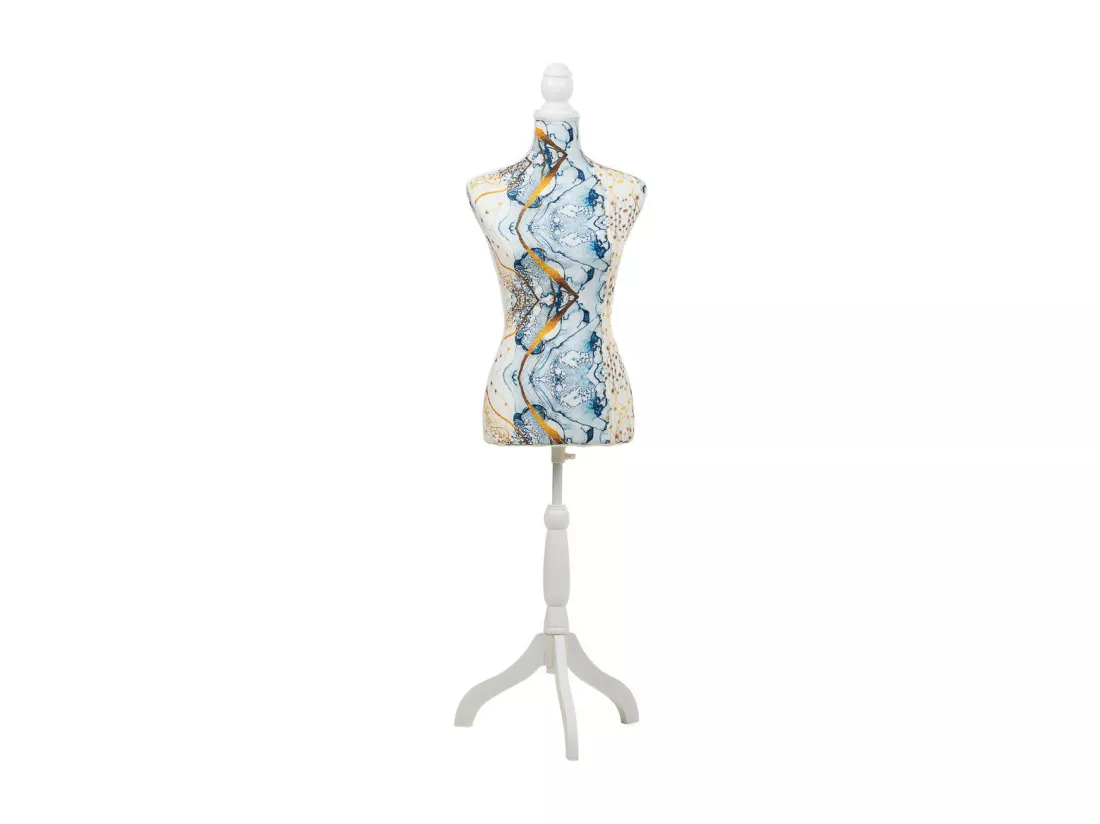 Mannequin en bois et mousse habillé de tissu bleu 24x37,5x168h