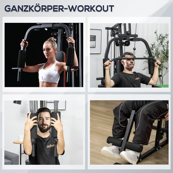 Gym Multigym Treningsutstyr Treningsstasjon Treningssenter Inkludert Vekter Med Rullepolstring Stål Kunstskinn Svart 148 X 108 X 207 Cm