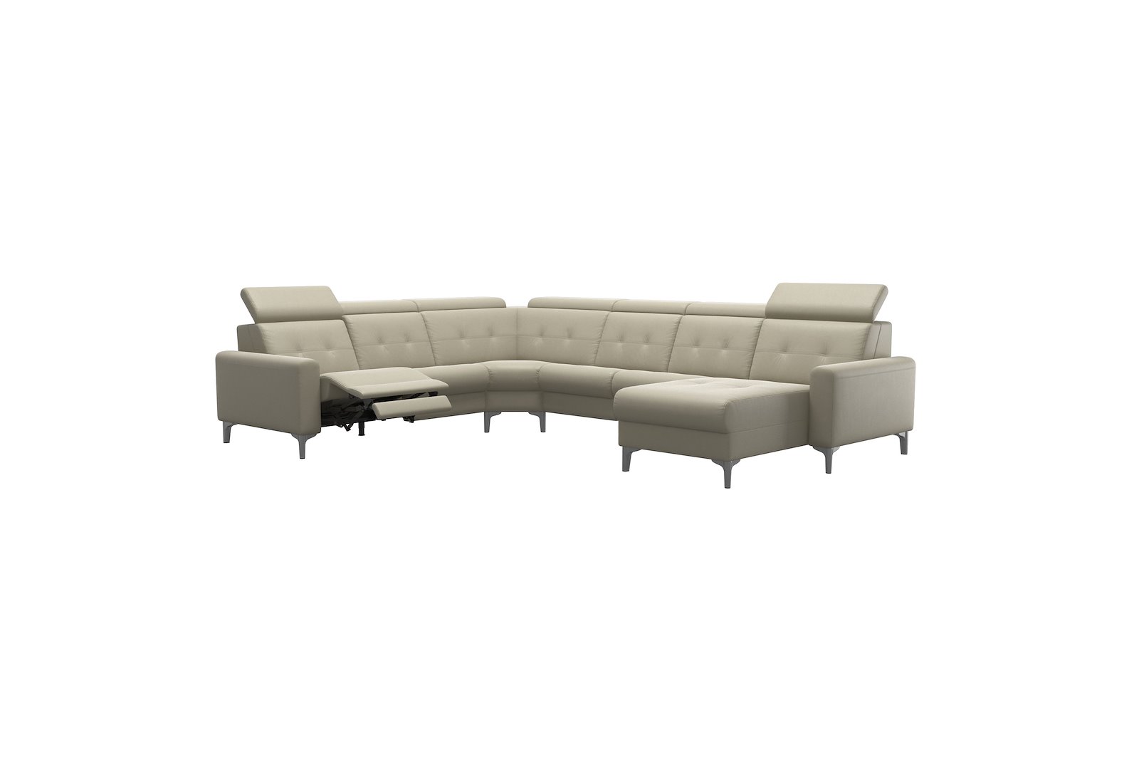 Anna C22 hjørnesofa (PMCMM) med LS (M) Hud Paloma Light Grey med A1 arm og polerte organiske alu ben, 14 cm. (Power-Manual-CornerManual-Manual-Manual)
