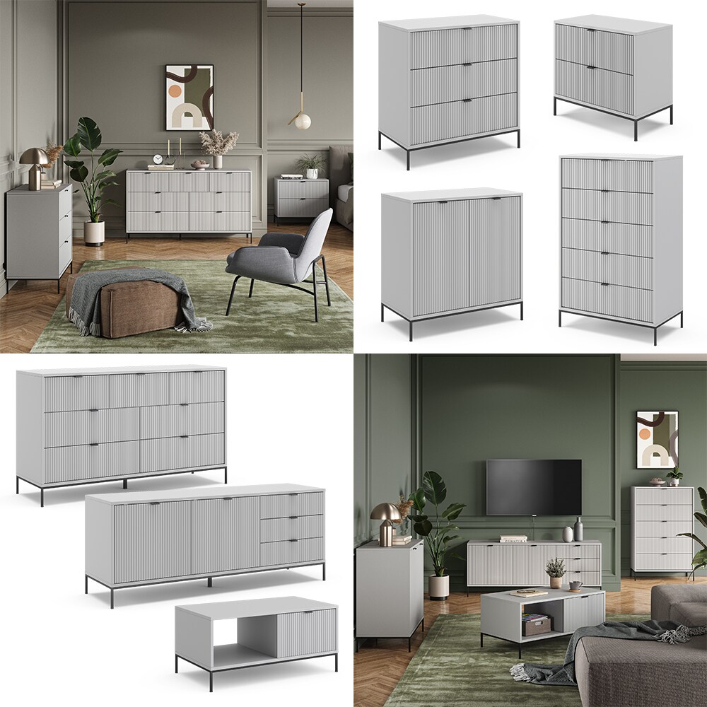 Vicco Sideboard Eliza 140 x 42 cm, Grau, Wohnzimmerschrank mit 7 Schubladen