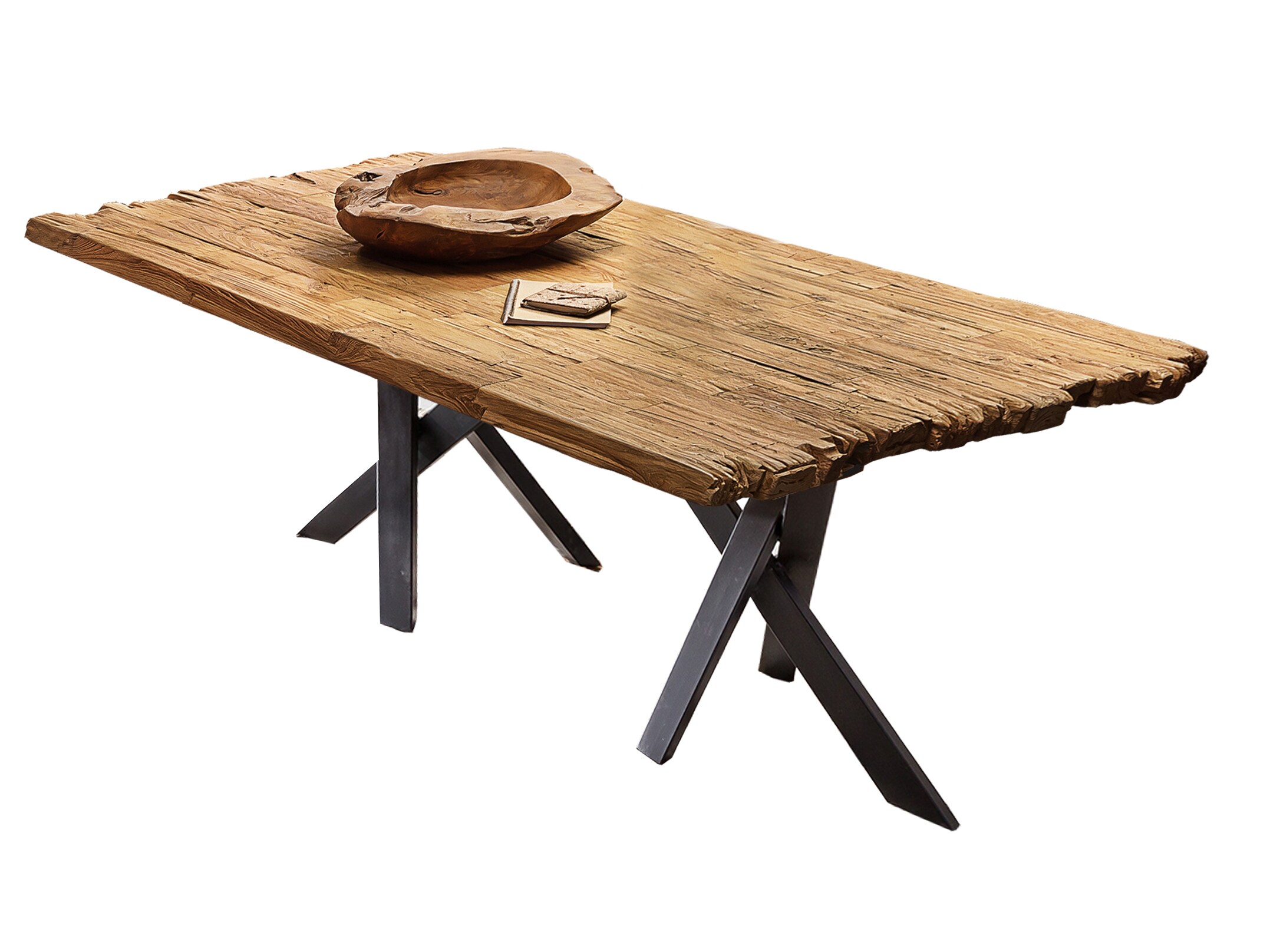 Tisch 220x100 Teak Metall Holztisch Esstisch Speisetisch Küchentisch Esszimmer