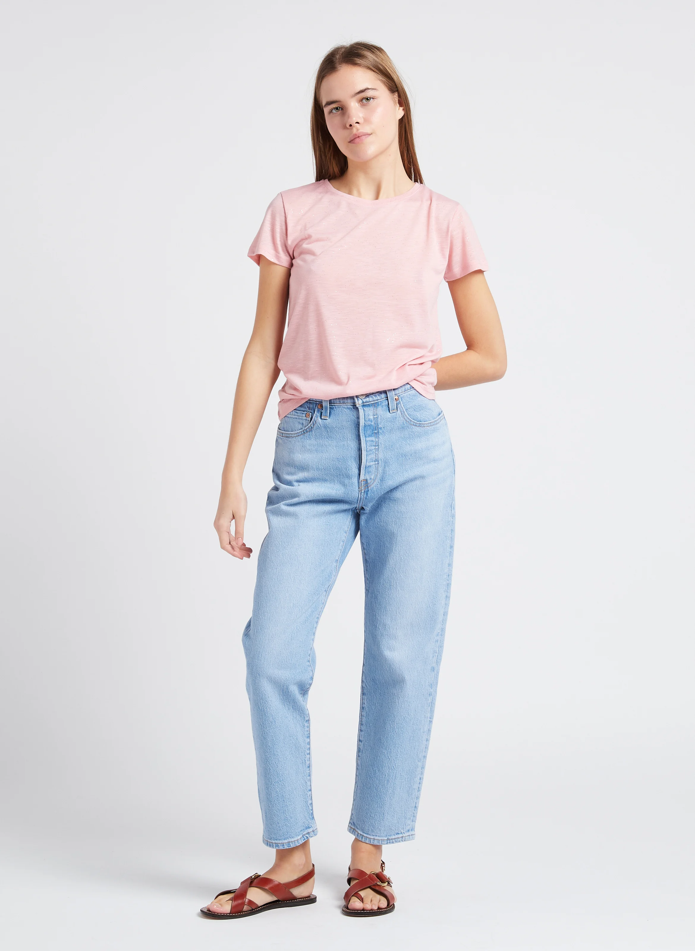 ELVA - Tee-shirt col rond pailleté | Rose