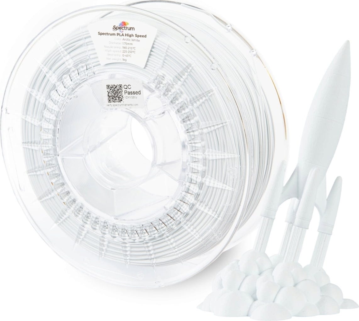 Spectrum  Premium PLA High Speed Arctic White, 1,75 mm / 1000 g    PLA Material speziell für den Hochgeschwindigkeitsdruck