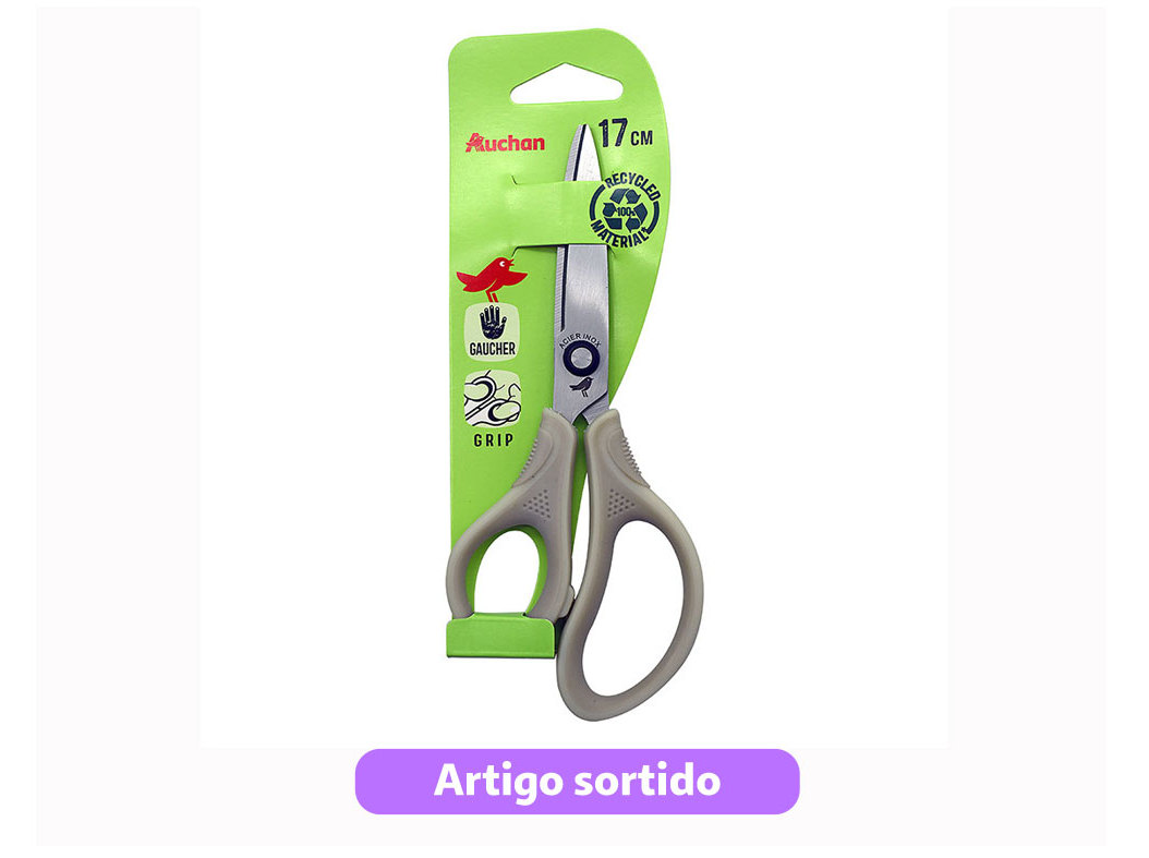 TESOURA PARA ESQUERDINOS AUCHAN 17CM BI-MATERIAL CORES SORTIDAS