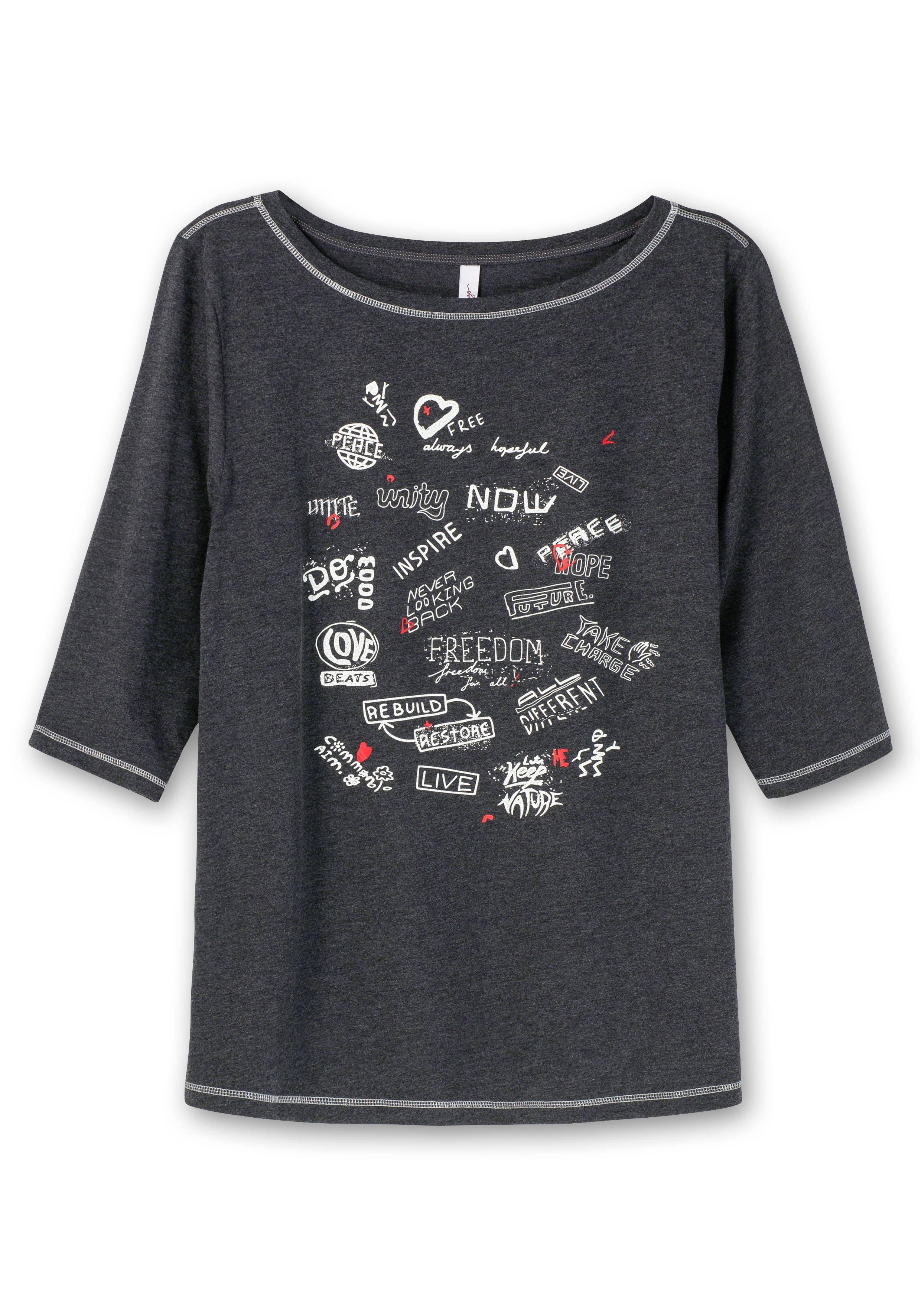 Shirt mit U-Boot-Ausschnitt und Frontdruck