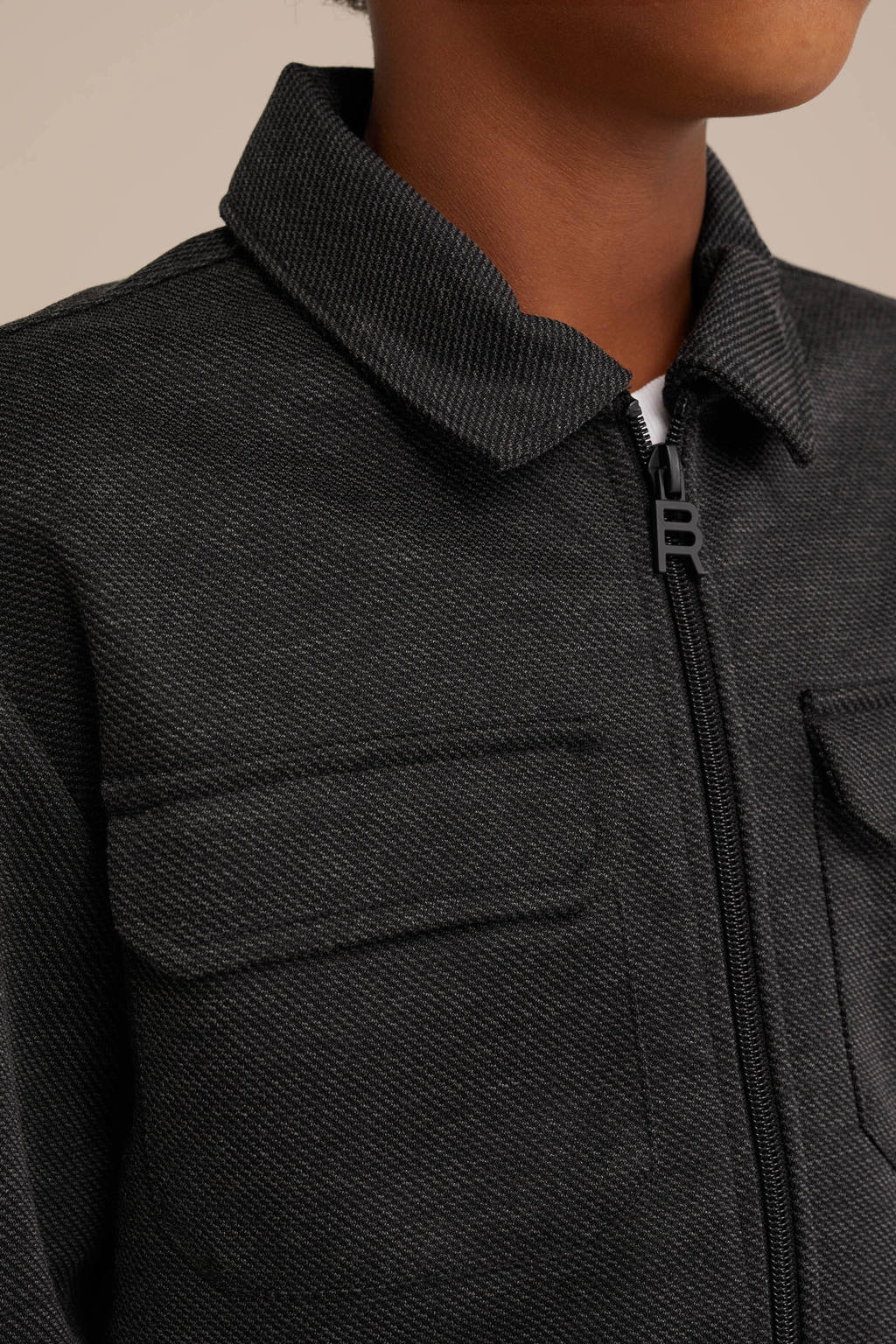 WE Fashion gemêleerde shacket tussenjas black melange