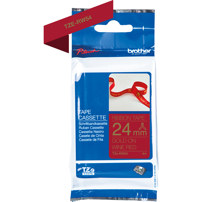 Brother P-Touch Stoffband TZe-RW54, 24 mm, gold auf weinrot