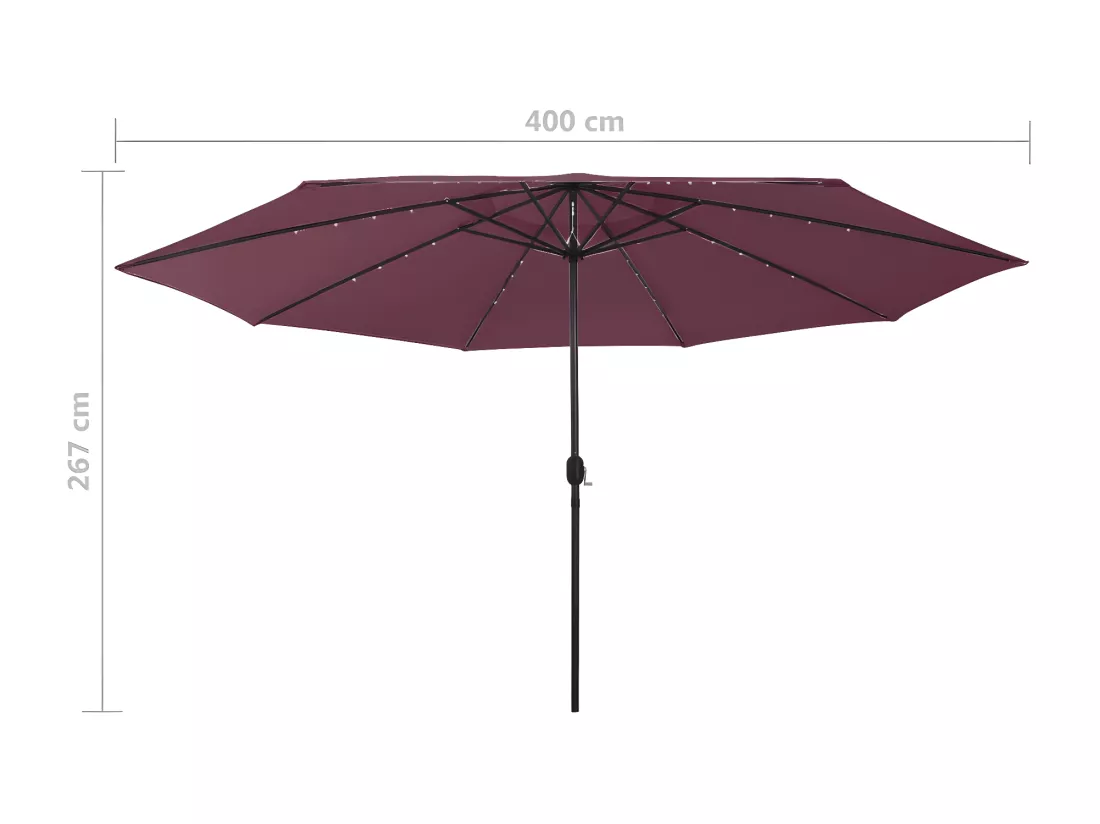 Parasol d'extérieur avec LED et mât en métal 400 cm Bordeaux