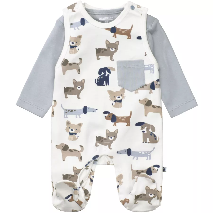 STACCATO Strampler+Shirt offwhite dog gemustert