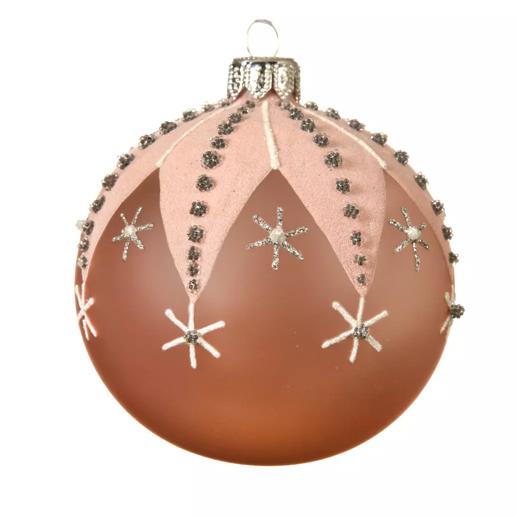 Lot de 6 boules de Noël en verre (D80 mm) Etoiles à strass Rose poudré