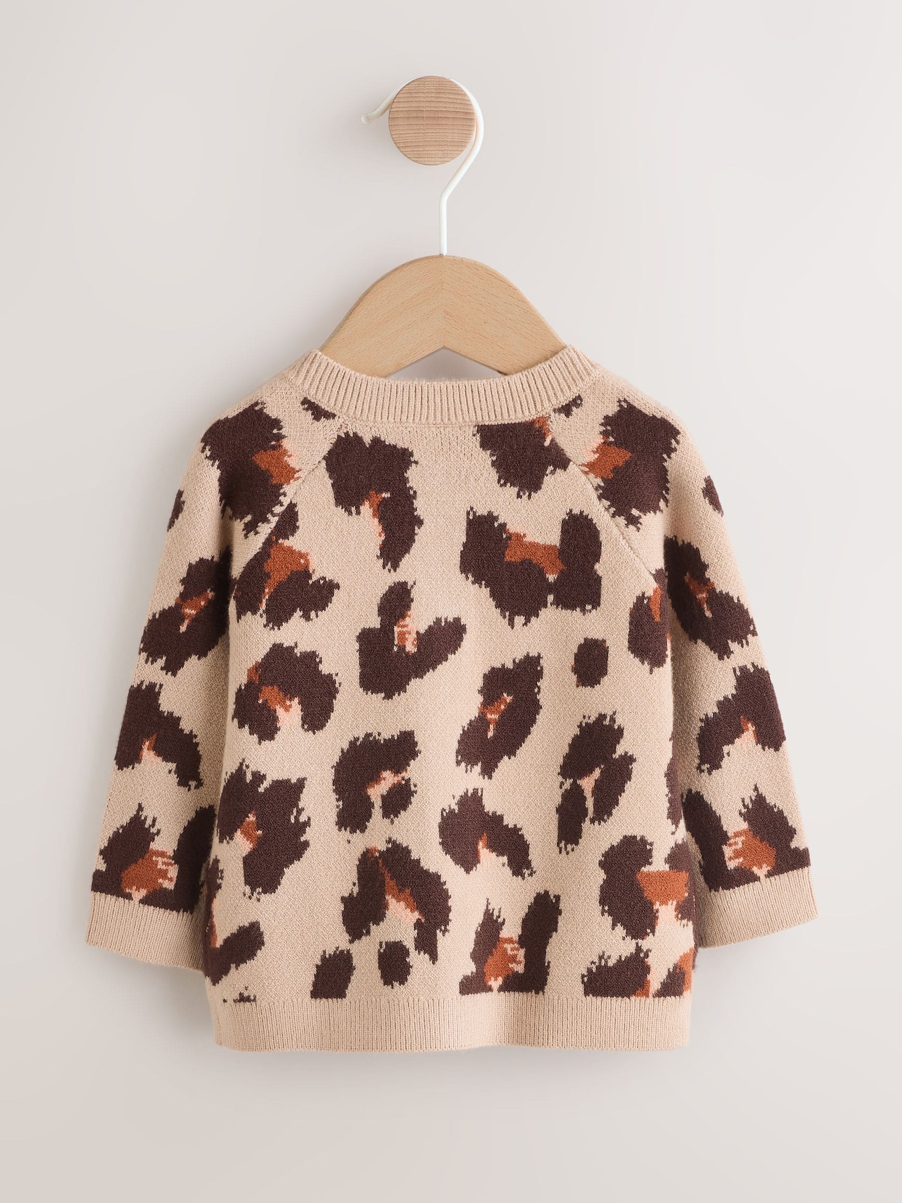 Bruin met luipaardprint - Gebreid babyvest (0 mnd- 3 jr)
