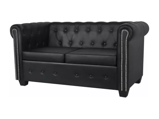 NETTLIFE Canapé Chesterfield à 2 places cuir synthétique noir