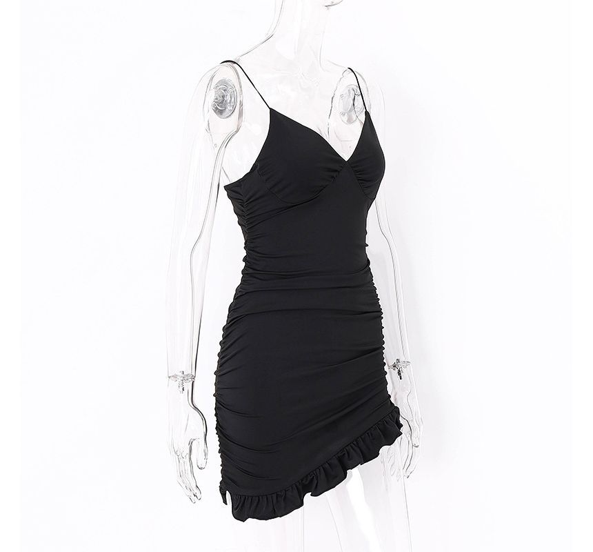 Bulgaris - Mini bodycon-jurk met spaghettibandjes en ruches