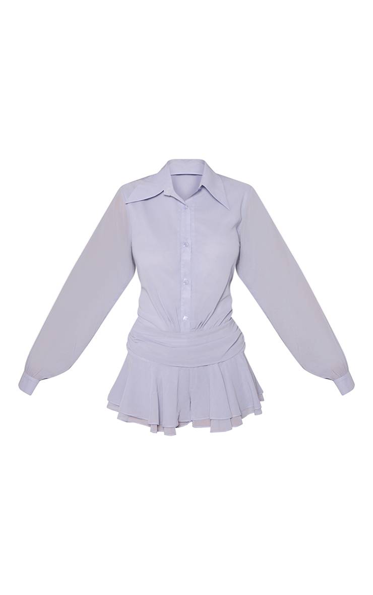 Bleu Combi-short Chemise En Mousseline À Manches Longues