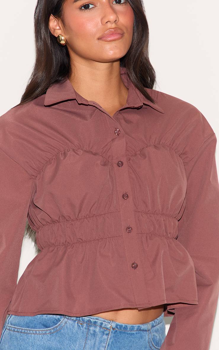 Marron Foncé Chemise Froncée
