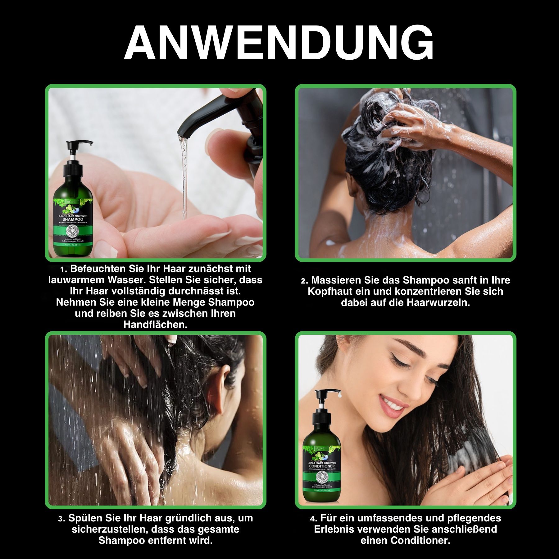 ALIVER 3-in-1 Rizinusöl Amlaöl Schwarzkümmelöl Haarshampoo