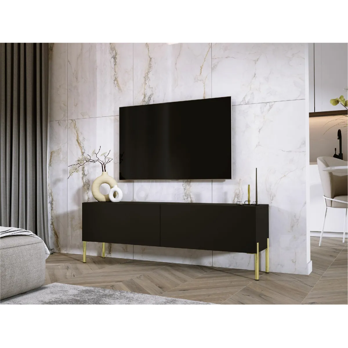 3xeliving Meuble TV Noir Mat 140 cm