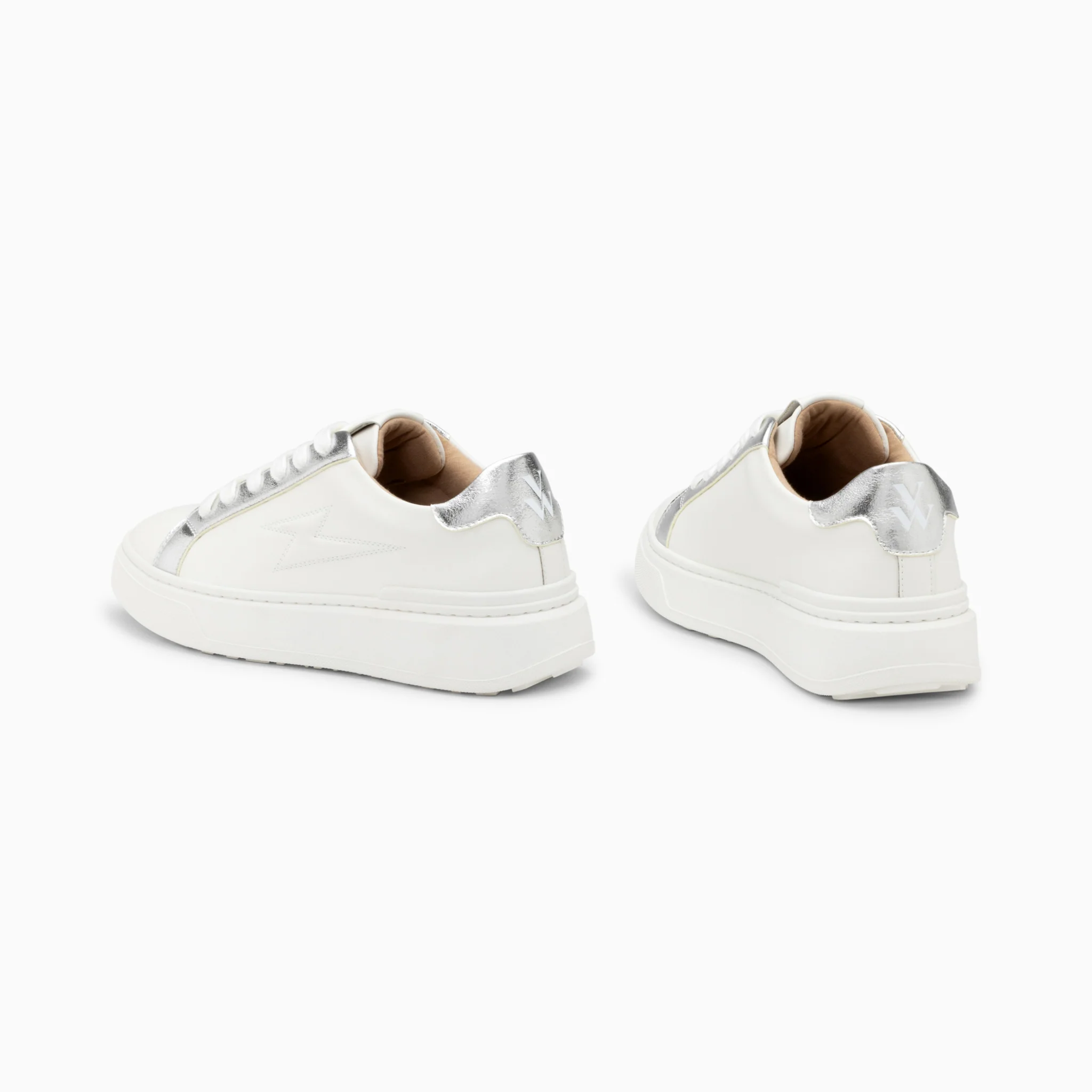 Sneakers-Baskets éclair Romane blanc et argent à lacets