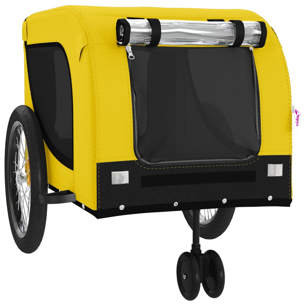 vidaXL Reboque para Bicicleta de Animais de Estimação em Tecido Oxford, Amarelo e Preto