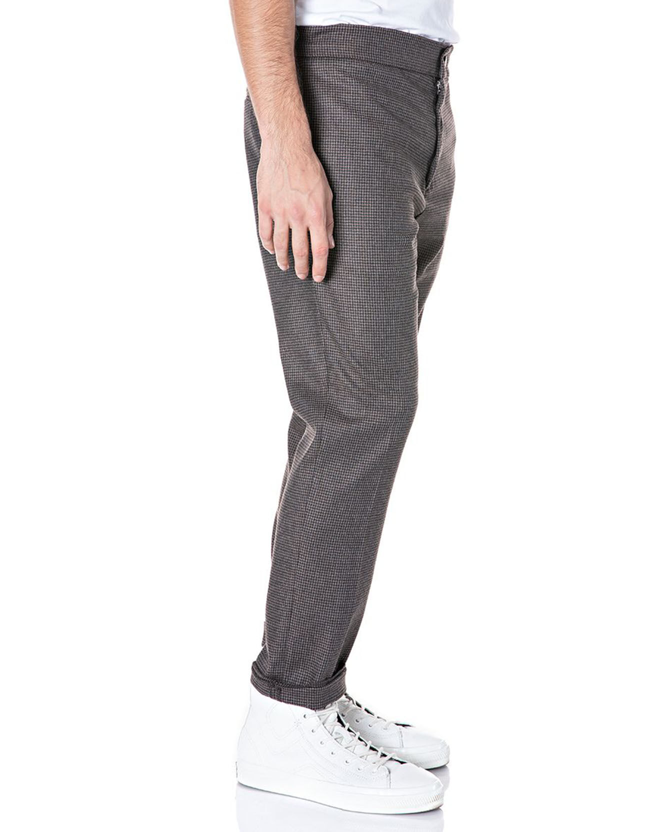 Replay Pantalon Chino en Flanelle Tailorded imprimé pied-de-poule marron