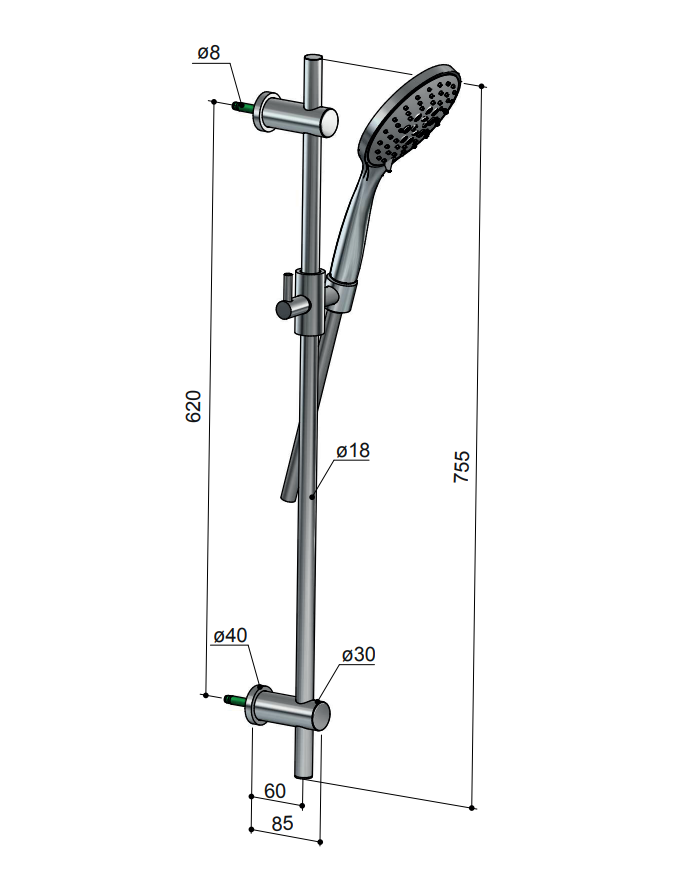 Hotbath Mate M270 glijstangset 75cm met 3s handdouche chroom