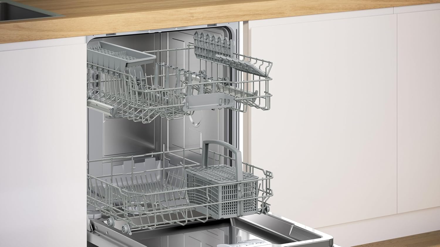 Bosch SMU2HTS08E Serie 2, Unterbau-Geschirrspüler, 60 cm, Smart Start, Hygienelevel für Eco 50 °C und Intensiv 70 °C, AquaStop, Programm Download, Silence on demand, Home Connect, Gebürsteter Stahl