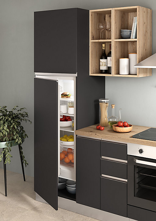 Cuisine complète pré-montée All In Urban décor bois et anthracite L. 285 cm avec électroménager