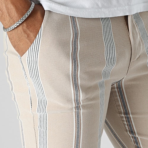 Pantalon A Rayures Beige