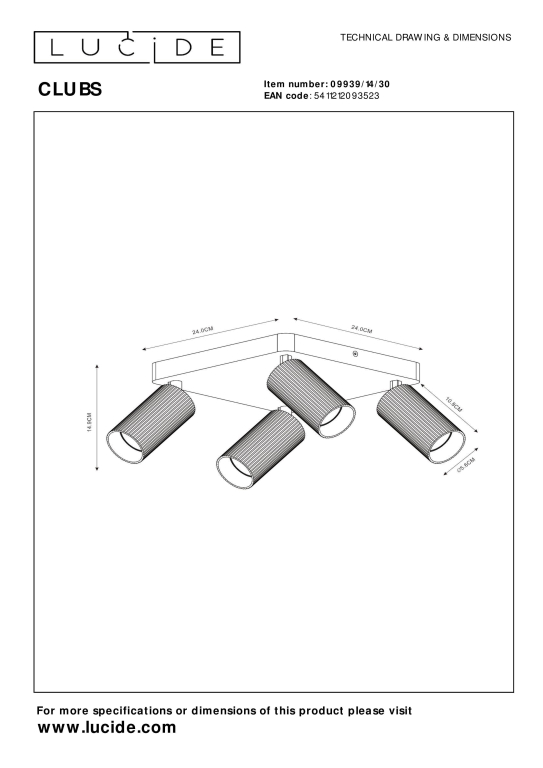 Lucide Clubs 4 spot zwart