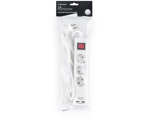 Andersson Extension lead 3-way grounded, USB, 2m