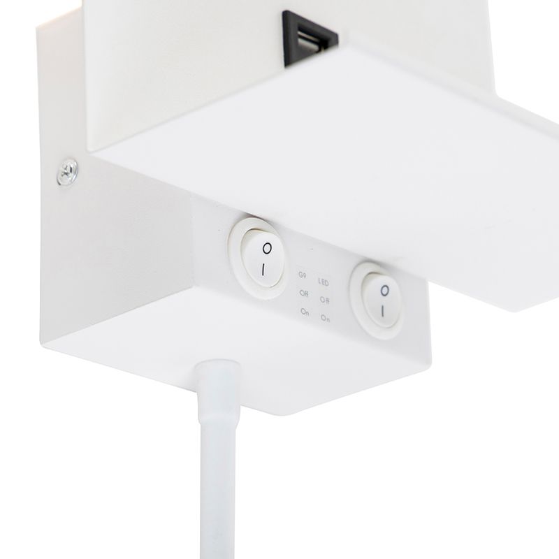 Moderne wandlamp wit met USB en flexarm - Flero