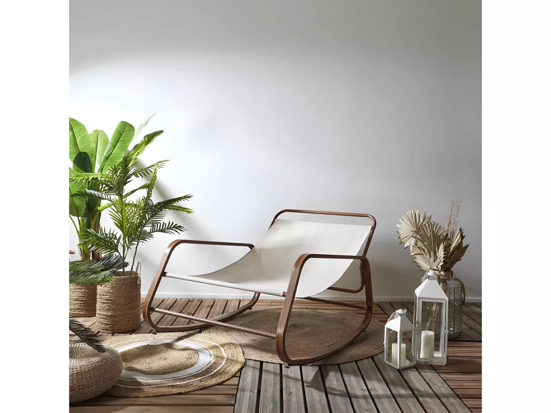 VIDIA - Fauteuil à Bascule Effet Bois avec Coussin Capitonné