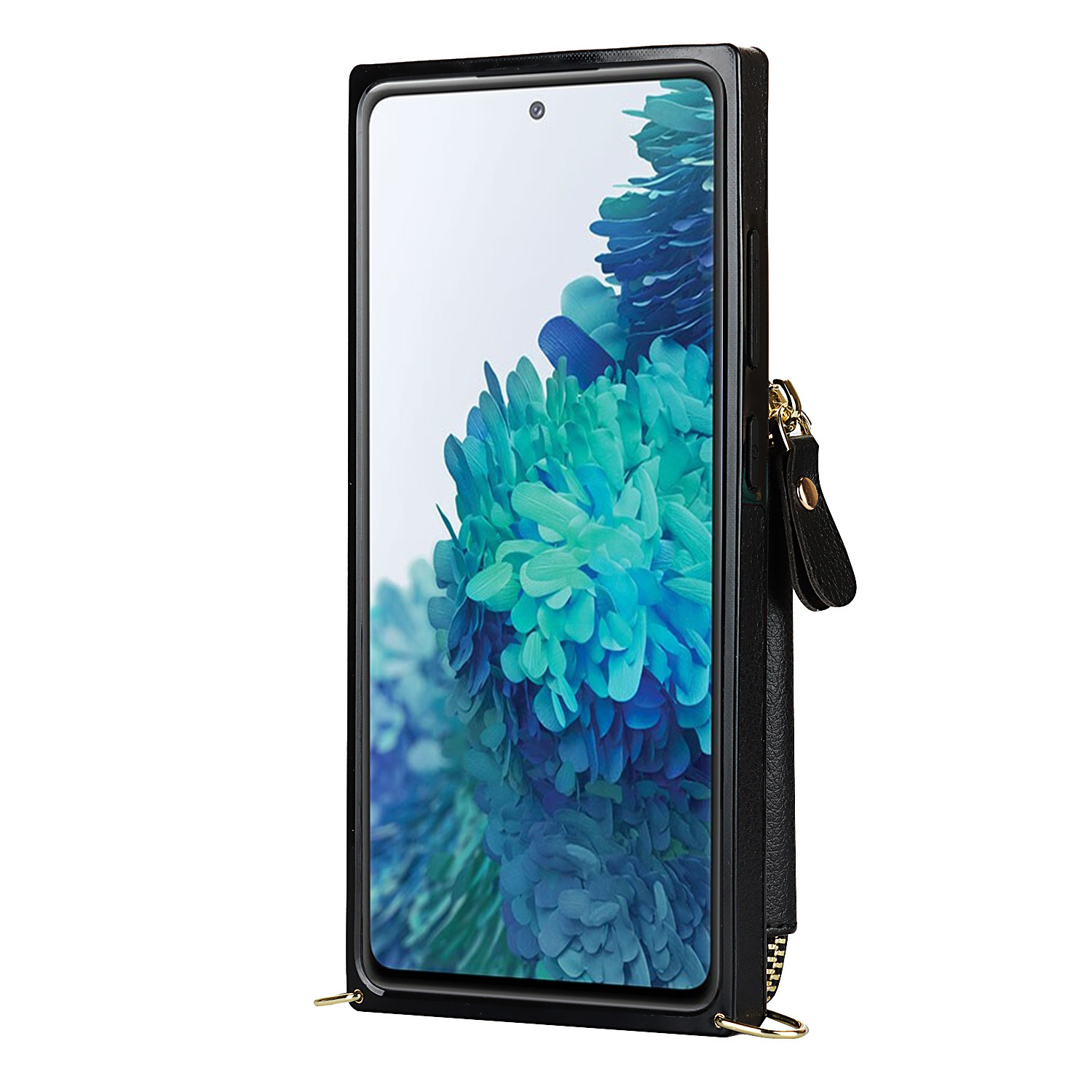 Samsung Galaxy S20 FE / S20 FE 5G Necklace Leder Schutz Hülle mit Kartenfächer   Handykette (140cm) - Schwarz