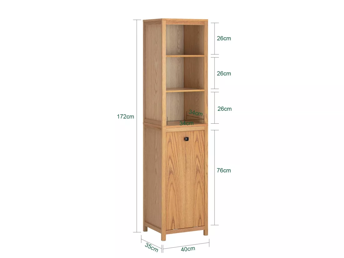 Meuble Colonne de Salle de Bain avec 1 Panier à Linge et 3 Étagères, BZR95-N