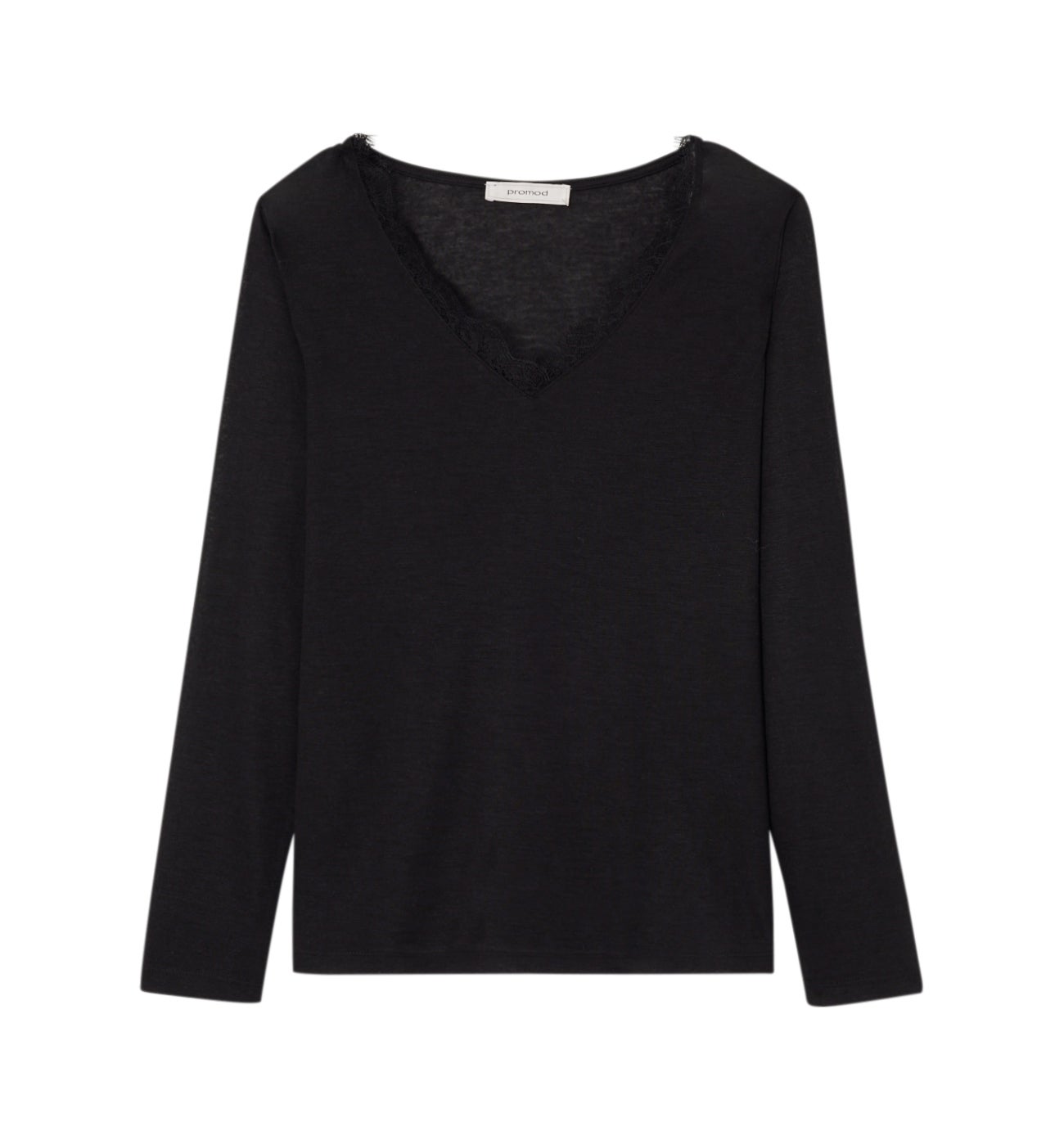 T-shirt détail dentelle Femme - Noir