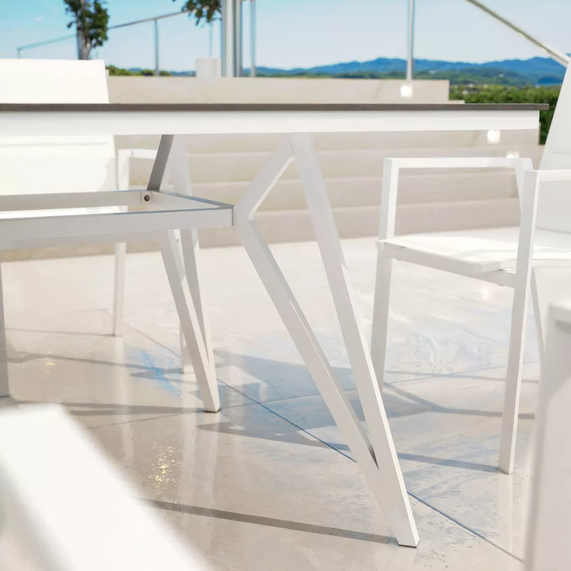 Table de jardin en aluminium et HPL 10 places (220 x 115 cm) Biarritz effet pierre Gris anthracite et blanc