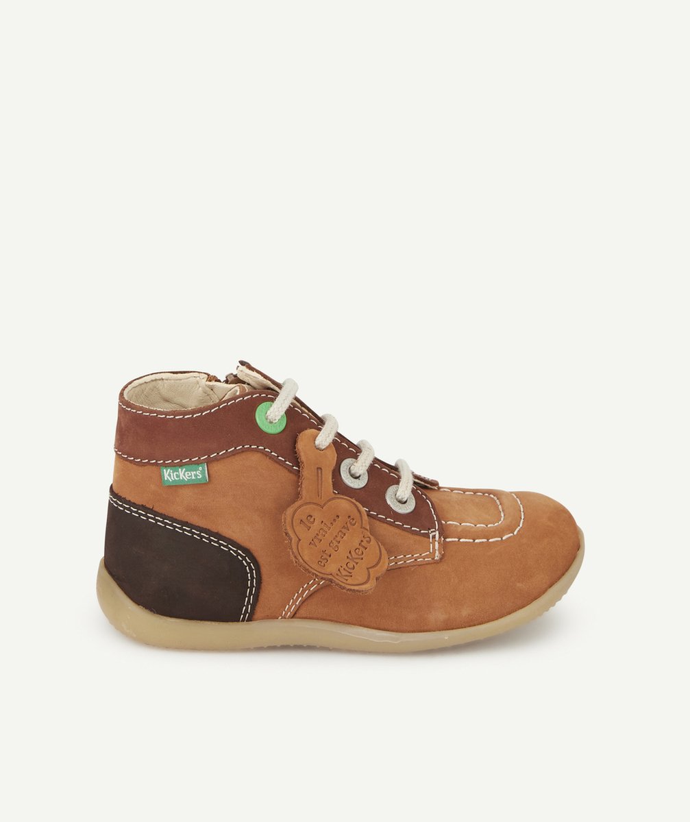 KICKERSBOTTINES BÉBÉ EN CUIR CAMEL AVEC LACET ET ZIP