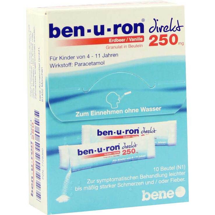 Ben-U-Ron direkt 250 mg Granulat Erdbeer / Vanille, 10 St