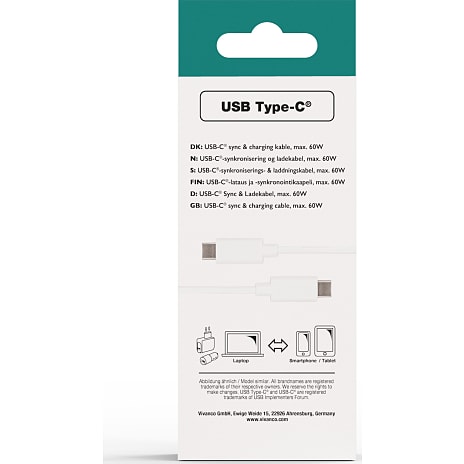 Vivanco USB-C til USB-C 2m kabel - hvid