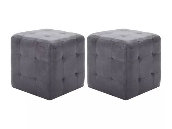 2 pcs Poufs Gris 30 x 30 x 30 cm Similicuir daim