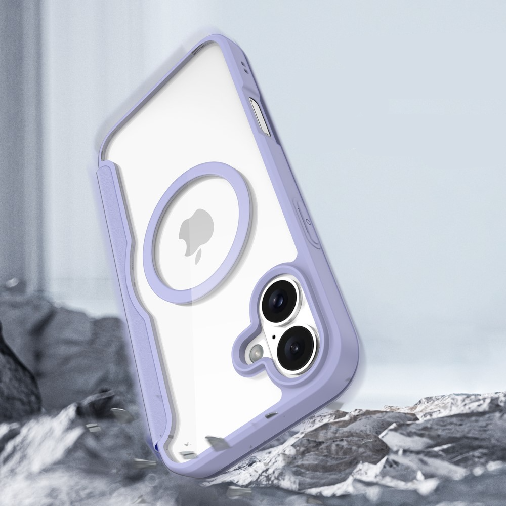 iPhone 16 MagSafe Hybrid Leder Tasche   Kunststoff Rückseite - Lila / Transparent