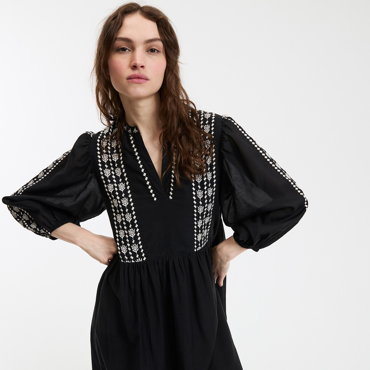 COLEÇÃO LA REDOUTE<br>Vestido longo com estampa de bandeiras e mangas 3/4