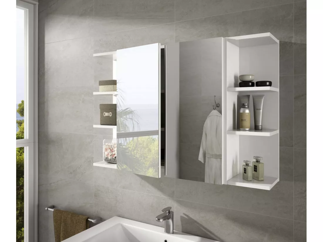 Armoire murale de salle de bain Dmilet, Armoire colonne suspendue pour salle de bain, Armoire d'angle avec 3 étagères ouvertes, 20x20h65 cm, Blanc