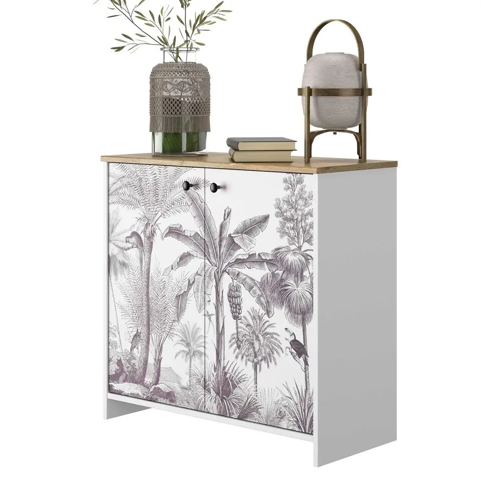 Diagone Kommode Motoco - Jungleprint 2 deuren - Wit/Eikenkleur