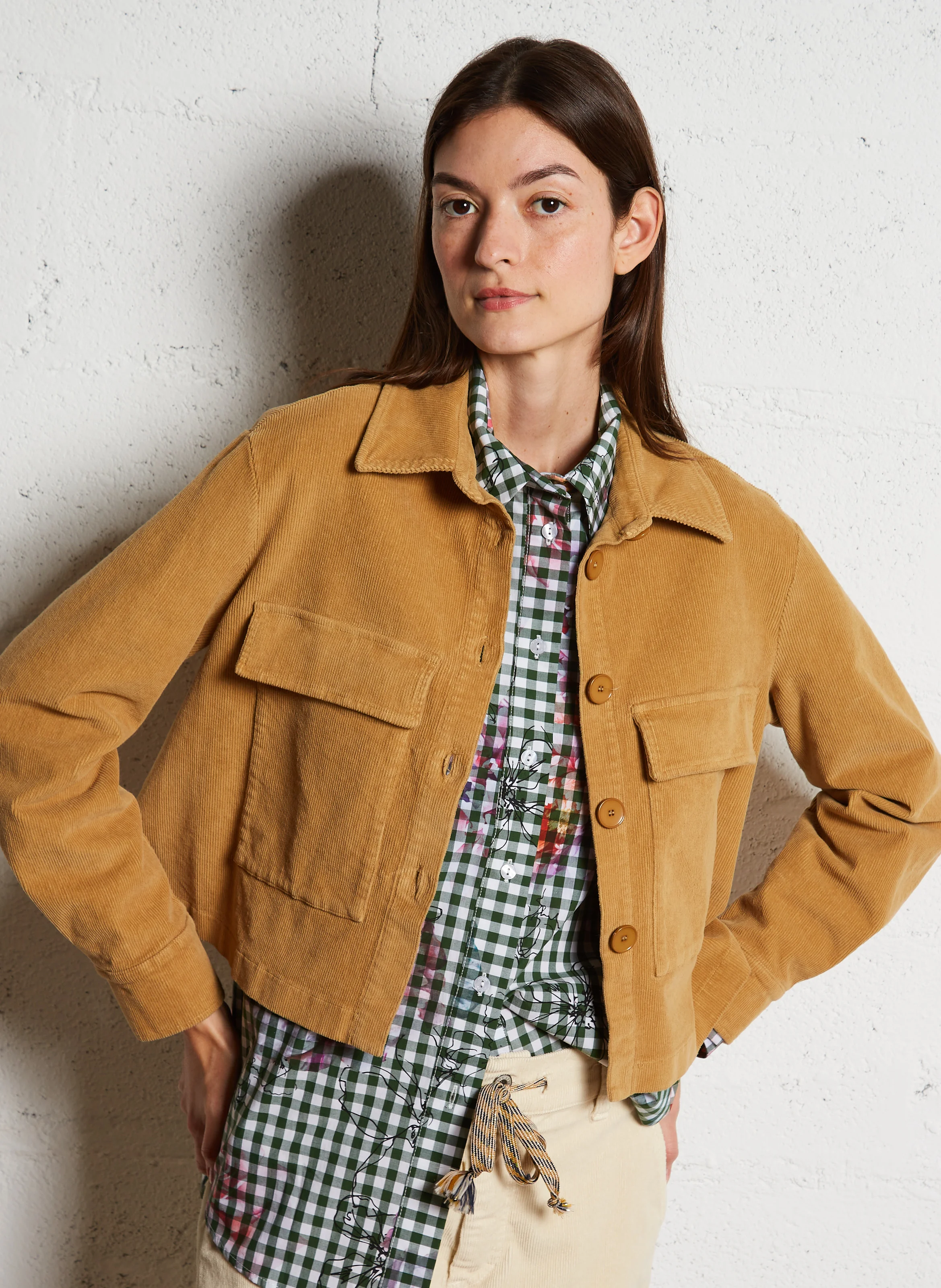 Veste col classique droite en coton mélangé | Marron